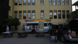 A taco stand was set up outside Central School Project.